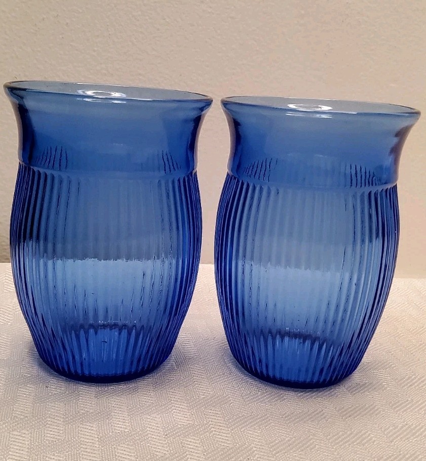 Hazel Atlas Colbalt Blue Ribbed Juice Glass 3.5 In. 5 Oz. , Good Condition(112)