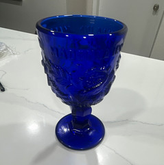 Madonna Inn Blue Floral Pattern Pressed Glass Goblet