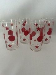 Vintage 8 Oz Red Star And Dot Juice Glasses Set of 8 Patriotic Rare Pattern
