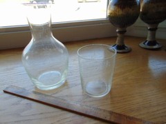 Antique carafe and tumbler set- etched flower pattern- clear glass