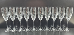 (10) Cristal D’Arques Junon Fluted Champagne Set Crystal Cut Clear Stemware Lot