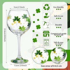 2 Pcs St. Patrick’s Day Shamrock Wine Glasses Hand Painted Irish Theme Clover