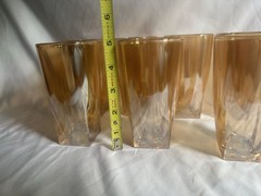 Vintage Jeanette Glass Peach Lustre Tumblers Square Base 1960s Set of 7