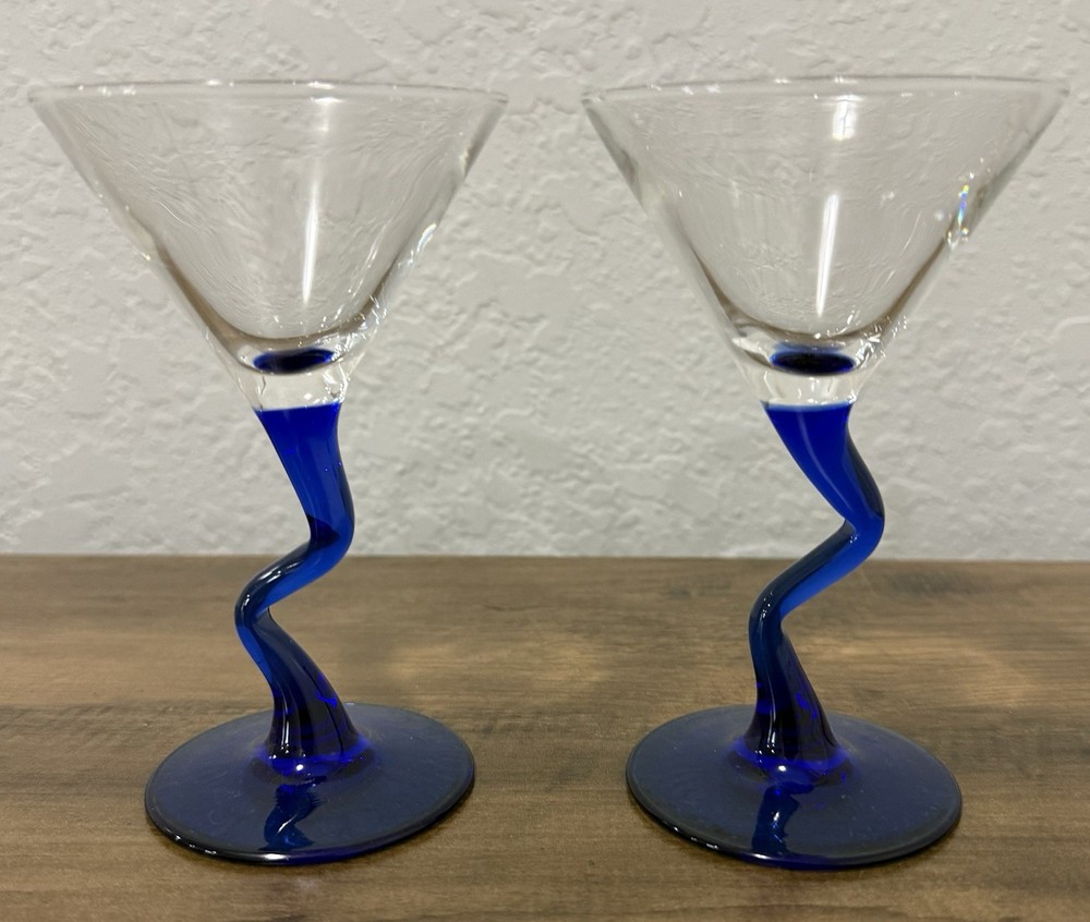 Vintage Libbey Courber Cobalt Blue Z Mini Martini Cocktail Glasses (Set of 2)