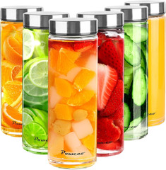 12Oz Glass Juice & Water Bottles with Lids, 4-Pack Wide Mouth Borosilicate Glass