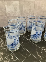 Libbey 10 oz glasses Frosted Blue bird and flower 5.25” X 2.50” Set of 11