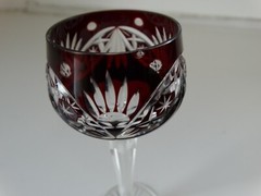 Vintage Bohemian Cut Amethyst Purple Wine Glass 5.75″ tall 1.75″ rim diameter
