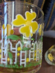 Vintage Culver Daisy & Picket Fence Set 4 Highball Glasses Glass Set