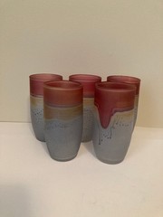 Set Of 5 RUEVEN NOUVEAU ART Glass Juice/Glsses Tumblers 4 3/4 Inch Multicolored