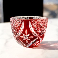 Red Edo Kiriko Glass Cup Small Shot Glasses For Sake Handmade Cased Glass 1.5oz