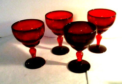 4 New Martinsville Moondrops Red 4 » 4 oz Footed Cocktail Goblets Perfect