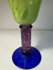 Handblown Art Glass Wine Chalice Bold Lime Green Purple Royal Blue