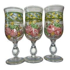 Water Goblet Glasses Waverly Masterpiece Pattern Hand painted 12 Oz. 7 3/4″