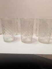 VTG Jelly Jar Juice Glasses – Set Of 6 – 3 Starburst And 3 Diamond Pattern