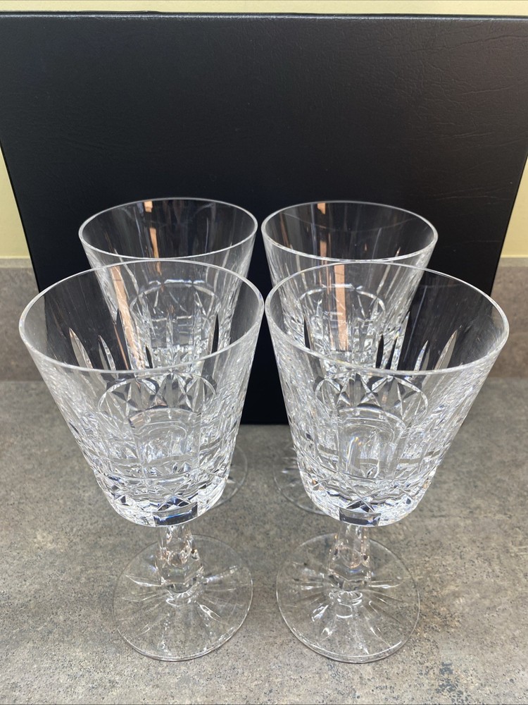 Waterford Crysyal Kylemore Water Goblet Stemware Glass 6-3/4” Set of 4 W/storage