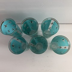 6 Bartlett Collins Atomic North Star Tall Tumblers Highball Glasses Starburst