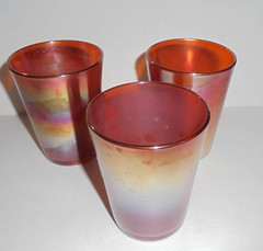 3 Vintage Fenton Carnival Glass Hand Painted Enameled Chrysanthemum Tumblers