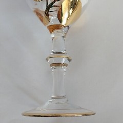 4 Vtg Bohemian Crystal Wine Cordial Glasses Hand Painted Pink & 22K Gold Trim