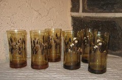 Retro tumbler lot of 6 super design slight taper Cattails and flowers FREE SHIP