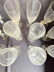 Set of 12 Vintage Reizart Crystal Parfait Glasses Cube Stem Etched Wheat Pattern