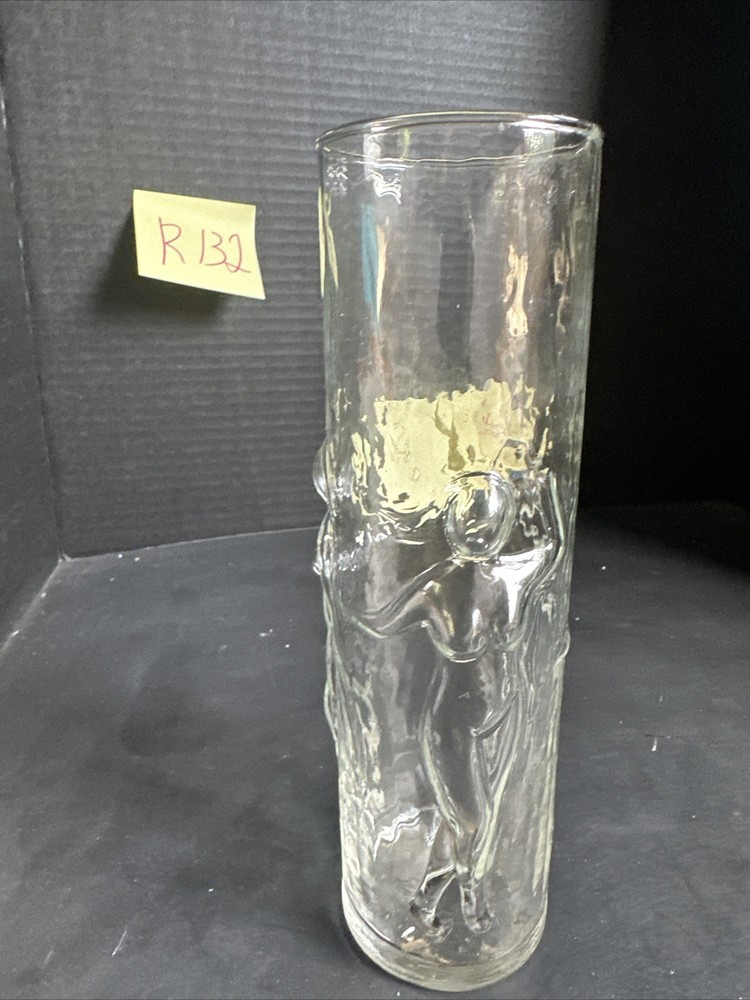 VTG.8.75″ Libbey La Femme Tall Clear Glass Tumbler Vase Nude Female Figures#R132