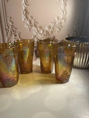 4 Vintage Indiana Glass Harvest Grape Marigold Carnival Tumblers/Water Glasses