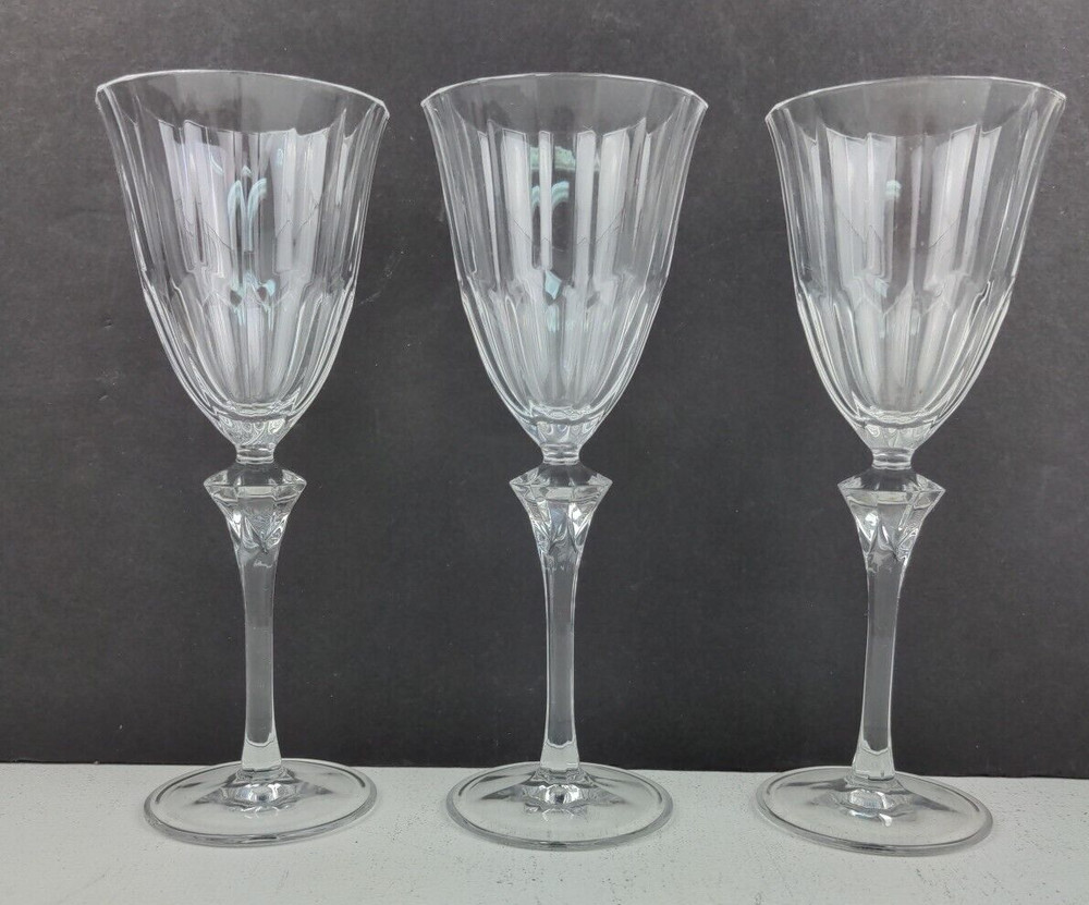 3 Cristal D’Arques Durand Paris France DAMANTIS Clear Optic 8″ Wine Glass