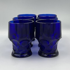 Vintage Viking Glass 8oz Georgian Cobalt Blue Flat Tumblers-Set of 6
