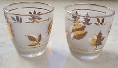 2 Vintage Libbey frosted gold foil leaf juice cocktail drinking glasses 3 /12”
