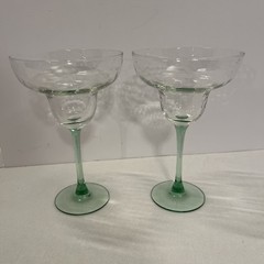 Lot of 2 ~ Green Stemmed Margarita Glass/Goblet ~ 7.25 in. Tall ~ 12 oz.