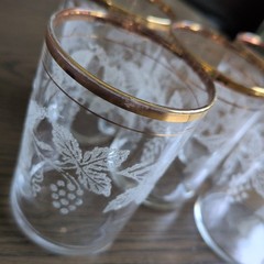 Vintage Bartlett Collins GRAPEVINE Juice Wine Glasses 3″ Gold Trim Set Of 5