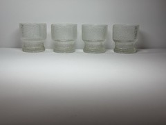 Vintage Krosno Poland Bark Textured Ice Glass Footed Tumblers Set of 4 MCM