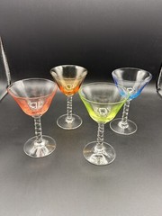 Vaseline Twisted Stem Cordial Glasses, Set 0f 4, 5″ Tall Pink Blue Green Amber