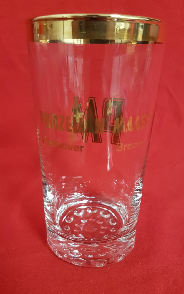 Vintage Porzellan Maass Gold Rimmed Set of 6 PM Glasses. Hanover & Bremen. New.
