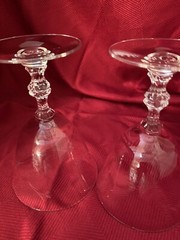 2 “Petite” By Duncan&Miller BLOWN GLASS Goblets W/Etched Flowers & Leaves 5.75”
