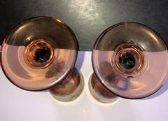 Lot of 2 Chalice 9inch FISKE [US b 1949] Dichroic Iridescent Floriform Art Glass