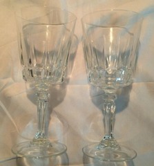 Qty 2 Hexagon Stem Star Point w/ Squares Cut 6-1/4″ Clear Glass Crystal Goblet