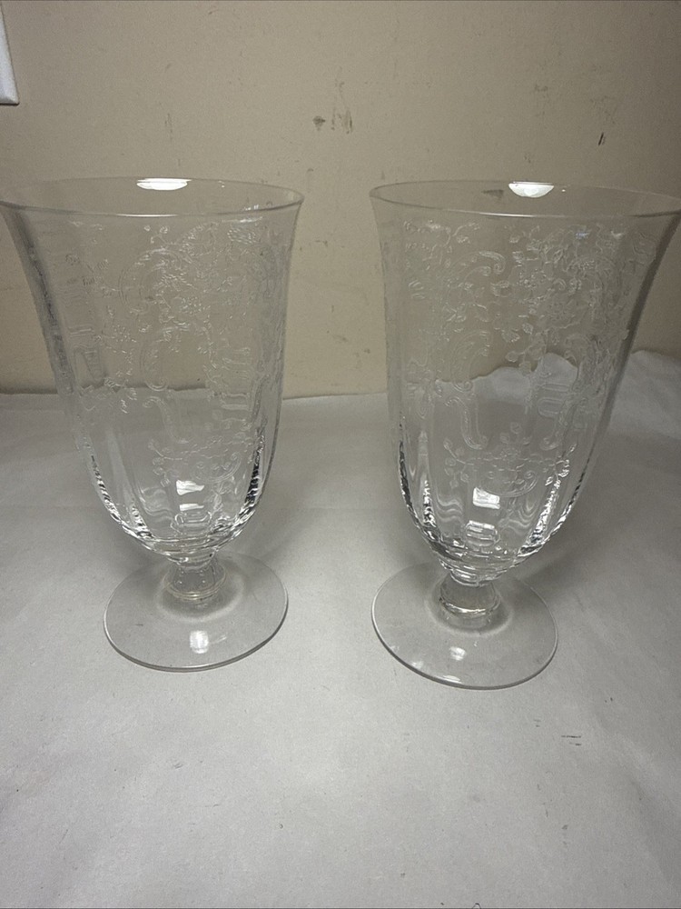 Set of (2) Fostoria Meadow Rose Clear Etched 12 oz. Wine / Water Glasses 5 7/8″»