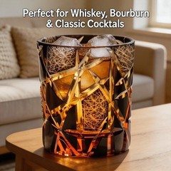 Byzantine Style Amber Cut Hand-Crafted Crystal Whiskey Tumbler Brandy Bar Glass