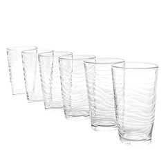 6 Vintage Libbey Orbita Cooler Glasses 18oz Clear Swirl Wavy Textured Tumblers