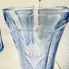 Vintage! Set of 2 Indiana Madrid Recollection Blue Glass Tumblers 6 1/2″ Tall