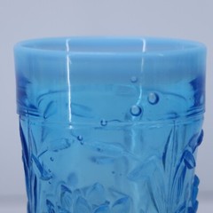 PAIR Northwood Era opalescent Aqua Water Glass/Tumblers Lotus/Water Lily