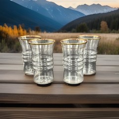 Lot 4 MCM Clear With Gold Rim Anchor Hocking Juice Water Goblet Glasses Vintage