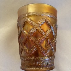 Dugan-Diamond Grapevine Lattice Tumbler Marigold Antique Carnival Glass