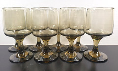 8 Libbey Tawny Accent Wine Glass Set Vintage Smoke Brown Retro Bar Stemware Lot