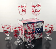 6 Dansk Nordic Knits Red 12 Oz Goblet Set Vintage Reindeer Christmas Crystal Lot