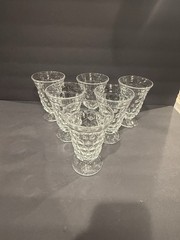 VINTAGE FOSTORIA AMERICANA CUBIST GLASSES, SET OF 6 FOOTED ICED TEA OR WATER