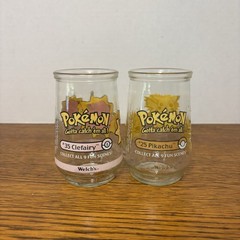 Vintage Welch’s Pokémon Jelly Jar Collectable Glass Set of 2 Pikachu & Clefairy