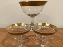 3 pc Tiffin Franciscan Rambler Rose Optic Panel Gold Champagne Coupes Sherbet