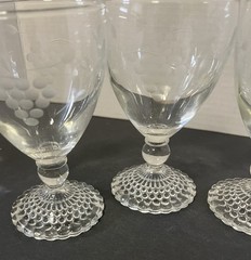 4 Vintage Anchor Hocking Bubble Foot Boopie Water Glasses Etched Grapes 5.5”H